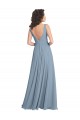 Comprar Azul polvoriento línea A Cuello en V Gasa Largo Vestidos de dama de honor
