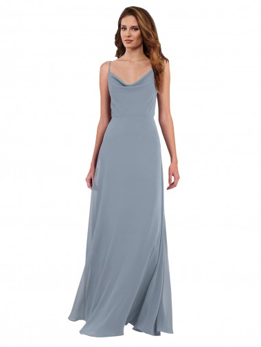 Comprar Azul polvoriento línea A Gasa Largo Vestidos de dama de honor