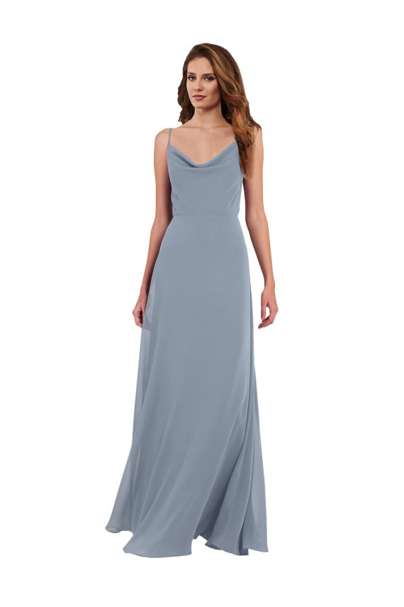 Comprar Azul polvoriento línea A Gasa Largo Vestidos de dama de honor