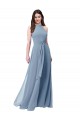 Comprar Azul polvoriento línea A Halter Cuello Alto Gasa Largo Vestidos de dama de honor