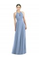 Comprar Azul polvoriento línea A Halter Gasa Largo Vestidos de dama de honor
