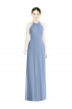 Comprar Azul polvoriento línea A Halter Gasa Largo Vestidos de dama de honor