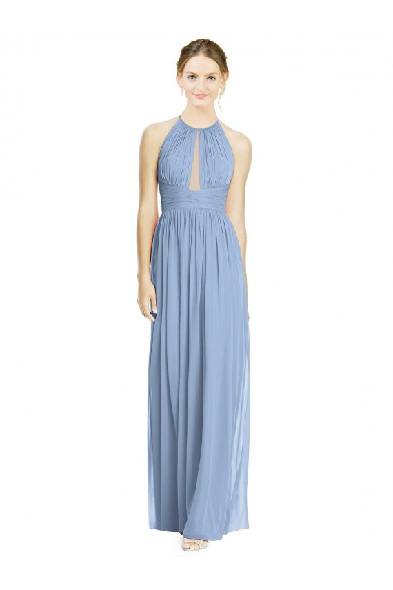 Comprar Azul polvoriento línea A Halter Gasa Largo Vestidos de dama de honor