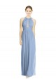 Comprar Azul polvoriento línea A Halter Gasa Largo Vestidos de dama de honor