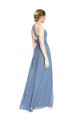 Comprar Azul polvoriento línea A Halter Gasa Largo Vestidos de dama de honor