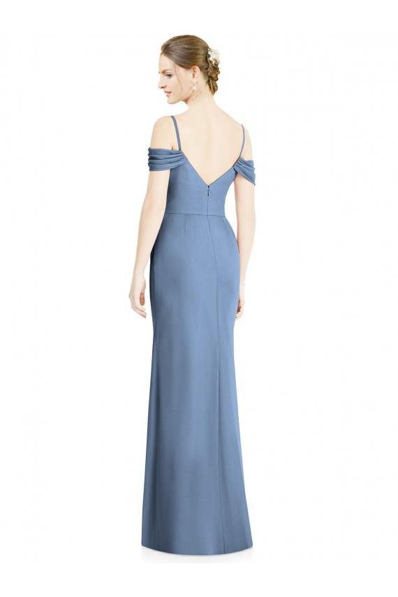 Comprar Azul polvoriento línea A Hombros Descubiertos Gasa Largo Formales Vestidos de dama de honor / Vestidos de noche