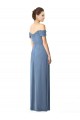 Comprar Azul polvoriento línea A Hombros Descubiertos Gasa Largo Vestidos de dama de honor