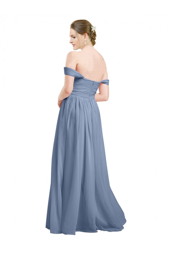 Comprar Azul polvoriento línea A Hombros Descubiertos Gasa Largo Vestidos de dama de honor