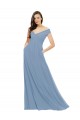 Comprar Azul polvoriento línea A Hombros Descubiertos Gasa Largo Vestidos de dama de honor