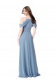 Comprar Azul polvoriento línea A Hombros Descubiertos Gasa Largo Vestidos de dama de honor