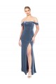 Comprar Azul polvoriento línea A Hombros Descubiertos Sin tirantes Terciopelo Elástico Largo Vestidos de dama de honor / Vestidos de fiesta