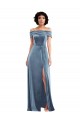 Comprar Azul polvoriento línea A Hombros Descubiertos Terciopelo Elástico Largo Vestidos de dama de honor / Vestidos de fiesta