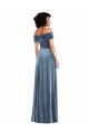 Comprar Azul polvoriento línea A Hombros Descubiertos Terciopelo Elástico Largo Vestidos de dama de honor / Vestidos de fiesta