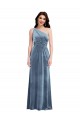 Comprar Azul polvoriento línea A Hombros Descubiertos Terciopelo Elástico Largo Vestidos de dama de honor / Vestidos de fiesta