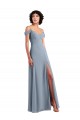 Comprar Azul polvoriento línea A Hombros Descubiertos Tirantes espagueti Gasa Largo Vestidos de dama de honor