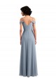 Comprar Azul polvoriento línea A Hombros Descubiertos Tirantes espagueti Gasa Largo Vestidos de dama de honor