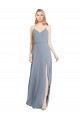 Comprar Azul polvoriento línea A Hombros Descubiertos Tirantes espagueti Gasa Largo Vestidos de dama de honor