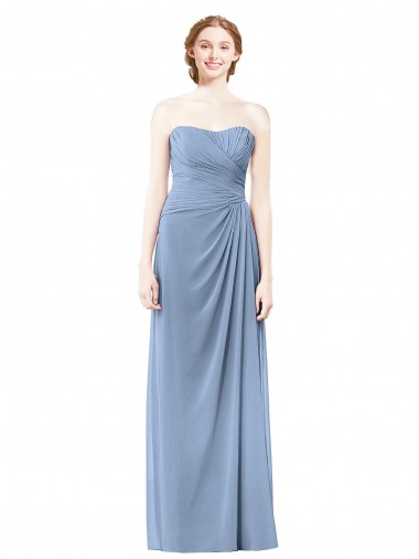 Comprar Azul polvoriento línea A Sin tirantes Gasa Largo Vestidos de dama de honor