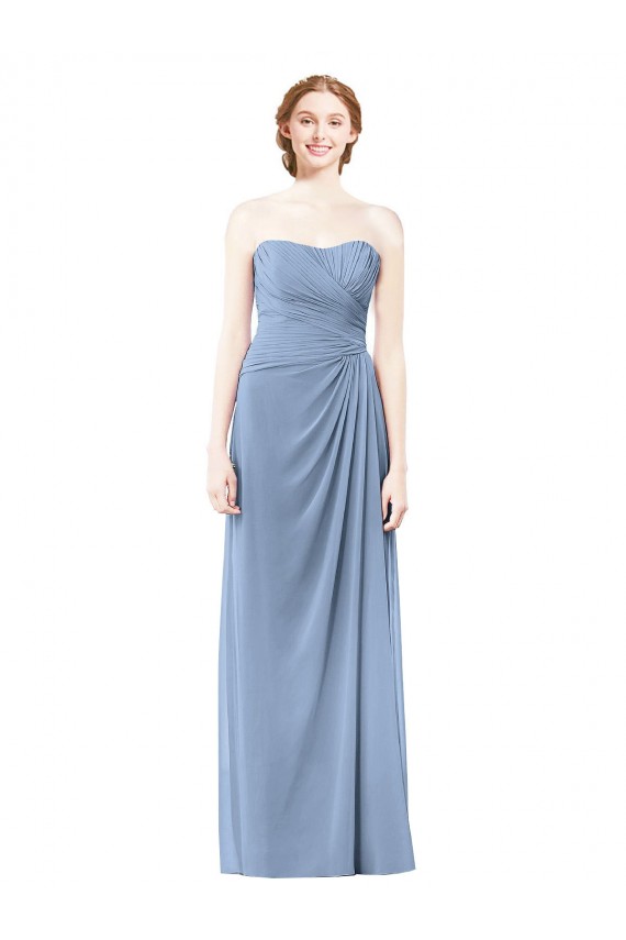 Comprar Azul polvoriento línea A Sin tirantes Gasa Largo Vestidos de dama de honor