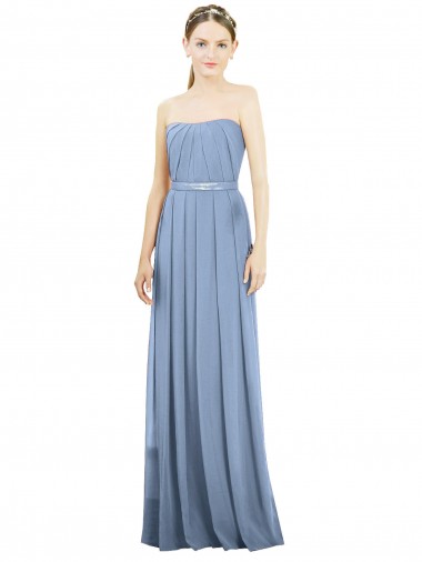 Comprar Azul polvoriento línea A Sin tirantes Gasa Largo Vestidos de dama de honor