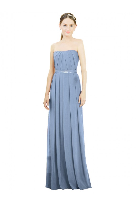 Comprar Azul polvoriento línea A Sin tirantes Gasa Largo Vestidos de dama de honor