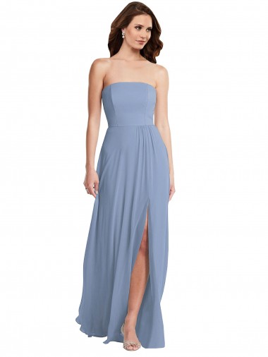 Comprar Azul polvoriento línea A Sin tirantes Gasa Largo Vestidos de dama de honor