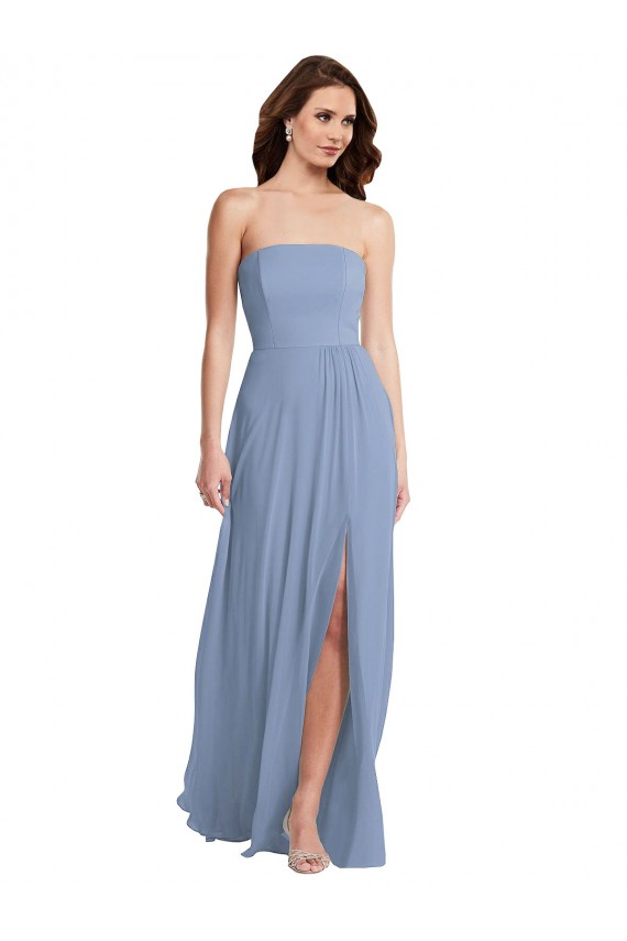 Comprar Azul polvoriento línea A Sin tirantes Gasa Largo Vestidos de dama de honor