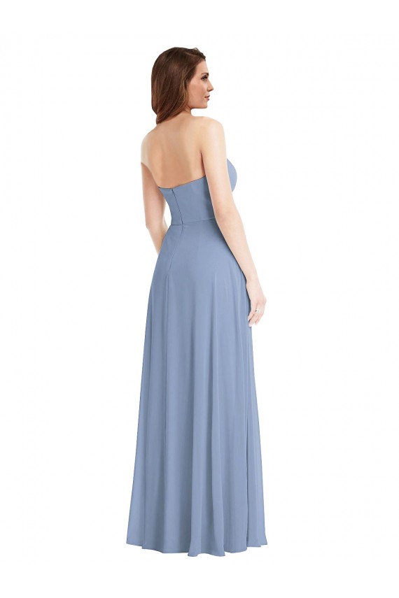 Comprar Azul polvoriento línea A Sin tirantes Gasa Largo Vestidos de dama de honor