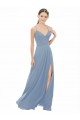 Comprar Azul polvoriento línea A Tirantes espagueti Cuello en V Gasa Encaje Largo Vestidos de dama de honor