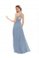 Comprar Azul polvoriento línea A Tirantes espagueti Cuello en V Gasa Encaje Largo Vestidos de dama de honor