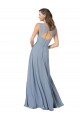 Comprar Azul polvoriento línea A Tirantes espagueti Cuello en V Gasa Largo Vestidos de dama de honor
