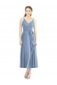 Comprar Azul polvoriento línea A Tirantes espagueti Gasa Corto Vestidos de dama de honor