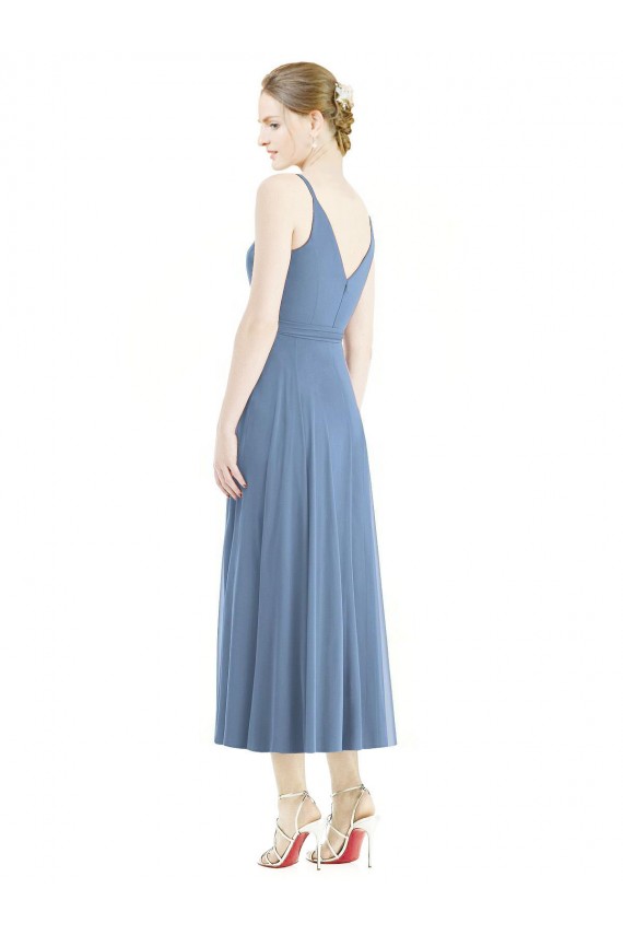 Comprar Azul polvoriento línea A Tirantes espagueti Gasa Corto Vestidos de dama de honor