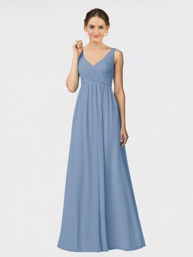 Comprar Azul polvoriento línea A Tirantes espagueti Gasa Largo Vestidos de dama de honor