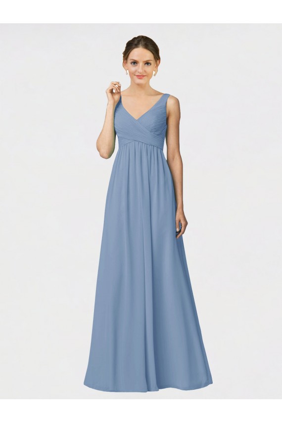 Comprar Azul polvoriento línea A Tirantes espagueti Gasa Largo Vestidos de dama de honor