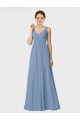 Comprar Azul polvoriento línea A Tirantes espagueti Gasa Largo Vestidos de dama de honor