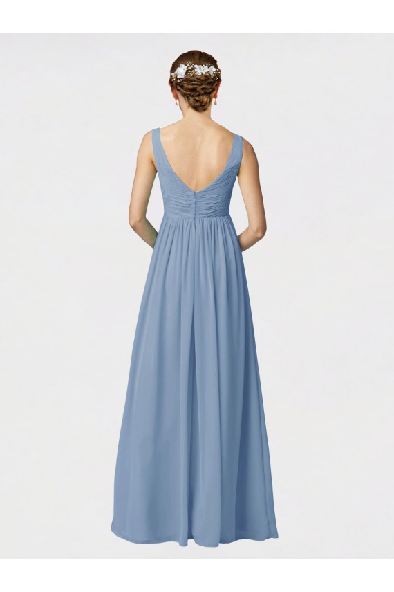Comprar Azul polvoriento línea A Tirantes espagueti Gasa Largo Vestidos de dama de honor
