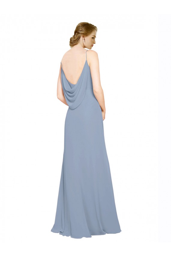 Comprar Azul polvoriento línea A Tirantes espagueti Gasa Largo Vestidos de dama de honor
