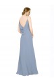 Comprar Azul polvoriento línea A Tirantes espagueti Gasa Largo Vestidos de dama de honor