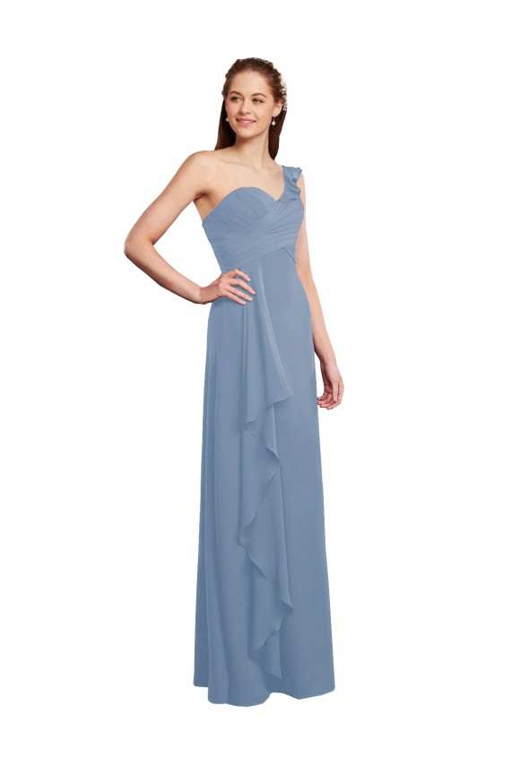 Comprar Azul polvoriento línea A Un Hombre Cuello de Corazón Gasa Largo Vestidos de dama de honor
