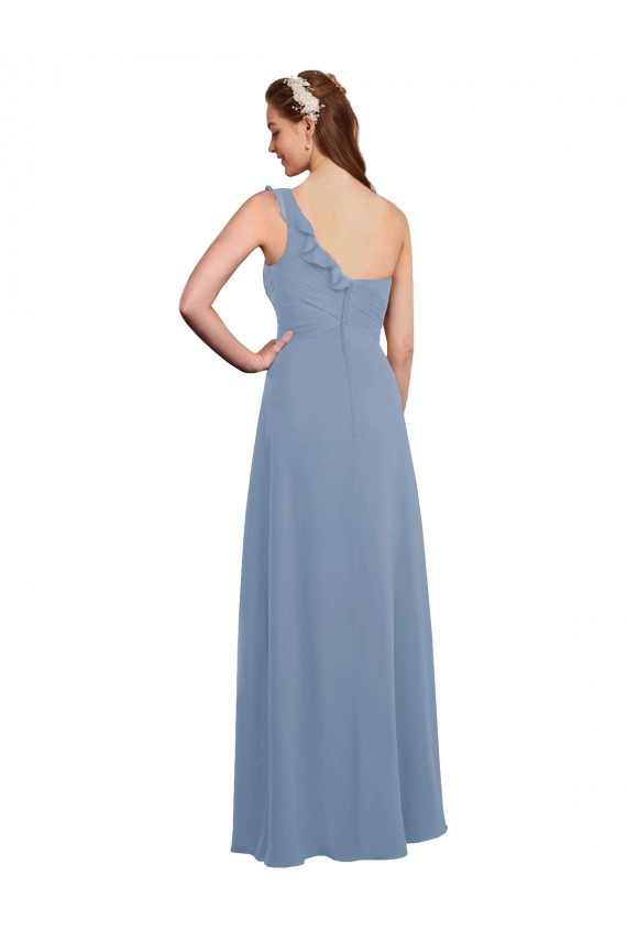 Comprar Azul polvoriento línea A Un Hombre Cuello de Corazón Gasa Largo Vestidos de dama de honor
