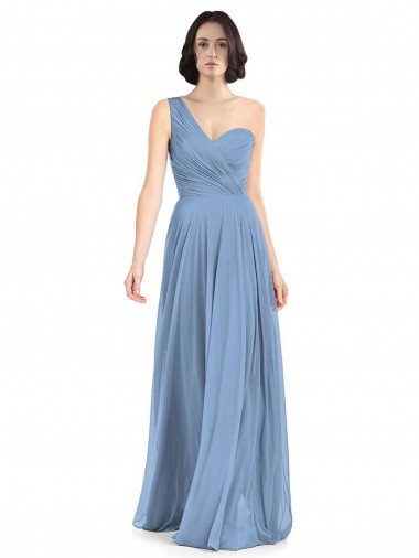 Comprar Azul polvoriento línea A Un Hombre Gasa Largo Vestidos de dama de honor