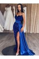 Comprar Azul real Cubierta Cuello de Corazón Barrer tren Lentejuelas Terciopelo Largo Vestidos de fiesta
