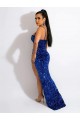 Comprar Azul real Cubierta Tirantes espagueti Barrer tren Lentejuelas Terciopelo Largo Vestidos de fiesta