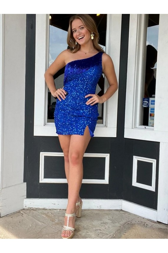 Comprar Azul real Cubierta Un Hombre Corto Lentejuelas Terciopelo Corto Vestidos de fiesta