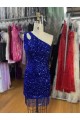 Comprar Azul real Cubierta Un Hombre Corto Lentejuelas Terciopelo Corto Vestidos de fiesta