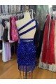 Comprar Azul real Cubierta Un Hombre Corto Lentejuelas Terciopelo Corto Vestidos de fiesta