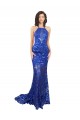 Comprar Azul real Sirena Cuello Alto Encaje Largo Vestidos de dama de honor / Vestidos de fiesta