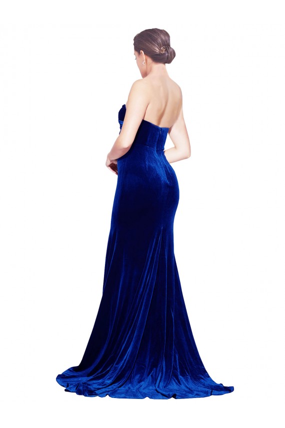 Comprar Azul real Sirena Cuello de Corazón Sin tirantes Barrer tren Terciopelo Elástico Largo Formales Vestidos de dama de honor / Vestidos de fiesta