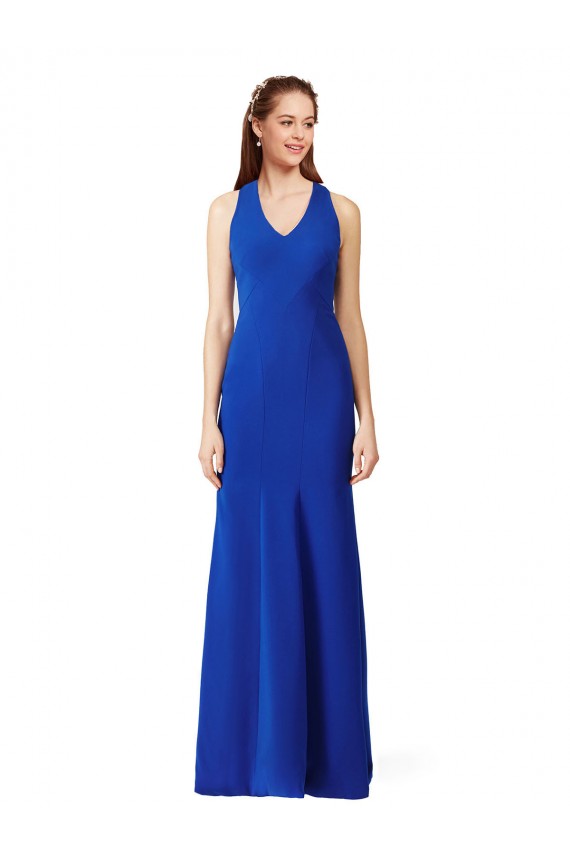 Comprar Azul real Sirena Cuello en V Crepé Elástico Largo Formales Vestidos de dama de honor / Vestidos de fiesta